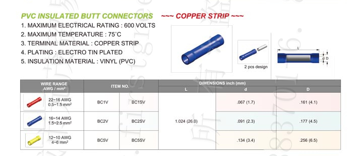 Pvc Insulated Butt Connectors (Copper Strip)