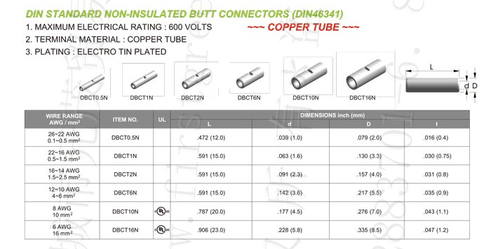 Din Standard Non-Insulated Butt Connectors (Din-46231)